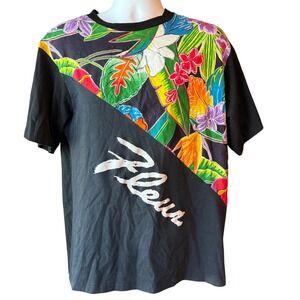 Vintage Sportgear Mens Single Stitch T Shirt Black Tropical Made in USA Large
